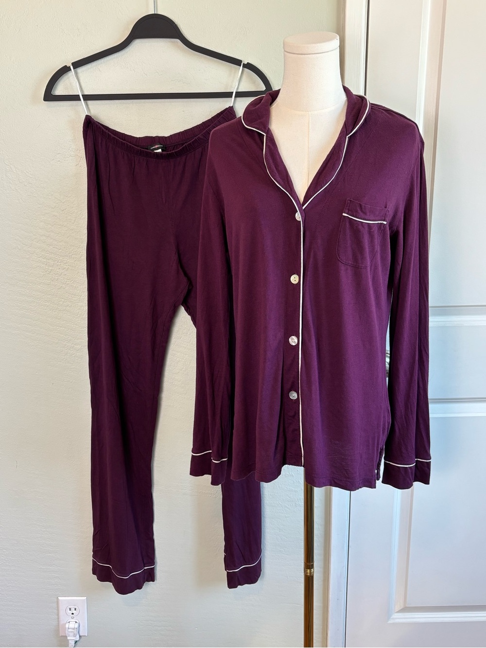 Bundle 2/$30! Cosabella Plum Button-Front Pajama Set with White Piping